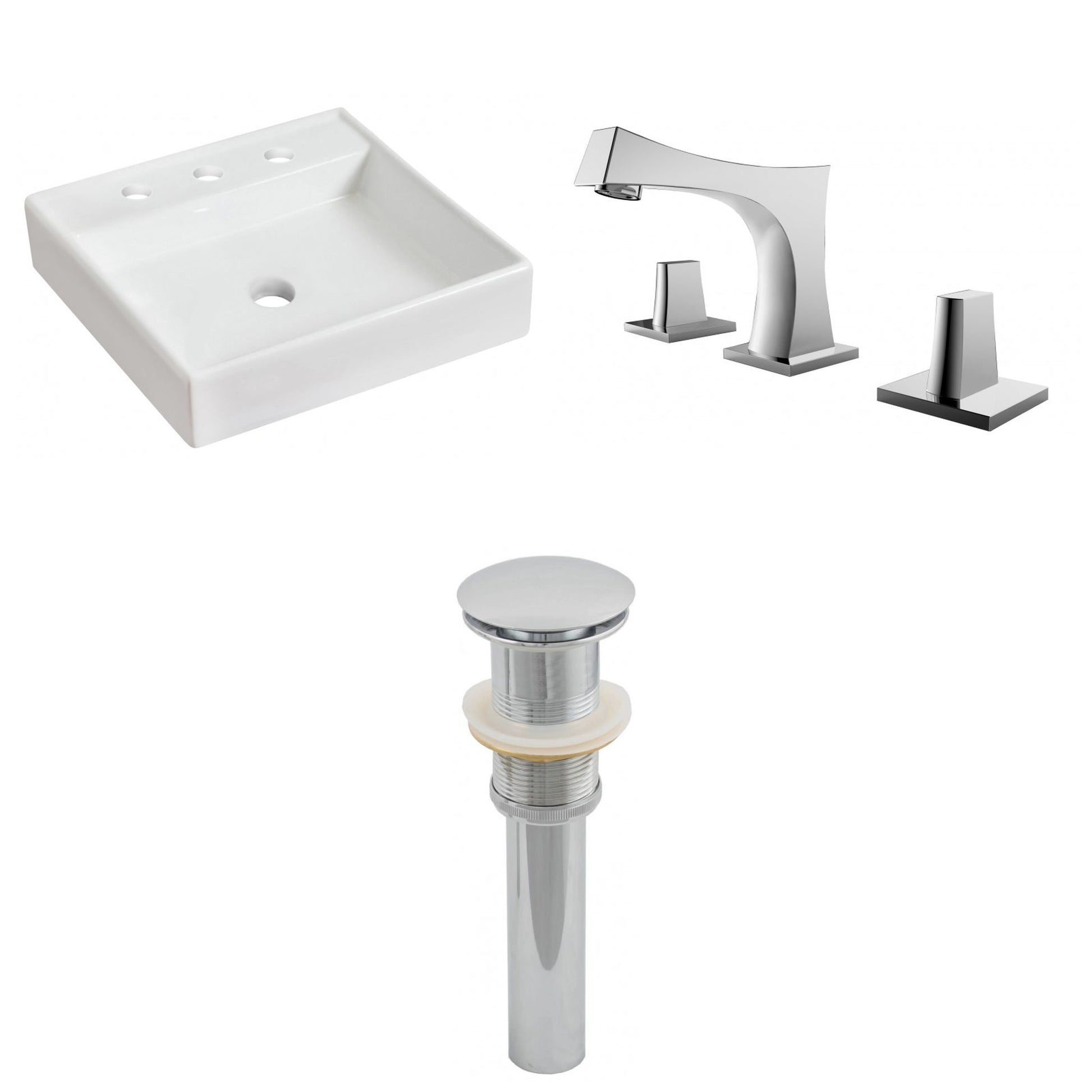 American Imaginations AI-26083 18" White Square Ceramic Above Counter Bathroom Vessel Sink Set