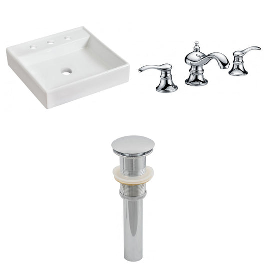 American Imaginations AI-26084 18" White Square Ceramic Above Counter Bathroom Vessel Sink Set