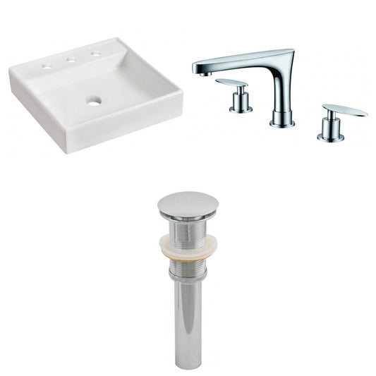 American Imaginations AI-26085 18" White Square Ceramic Above Counter Bathroom Vessel Sink Set