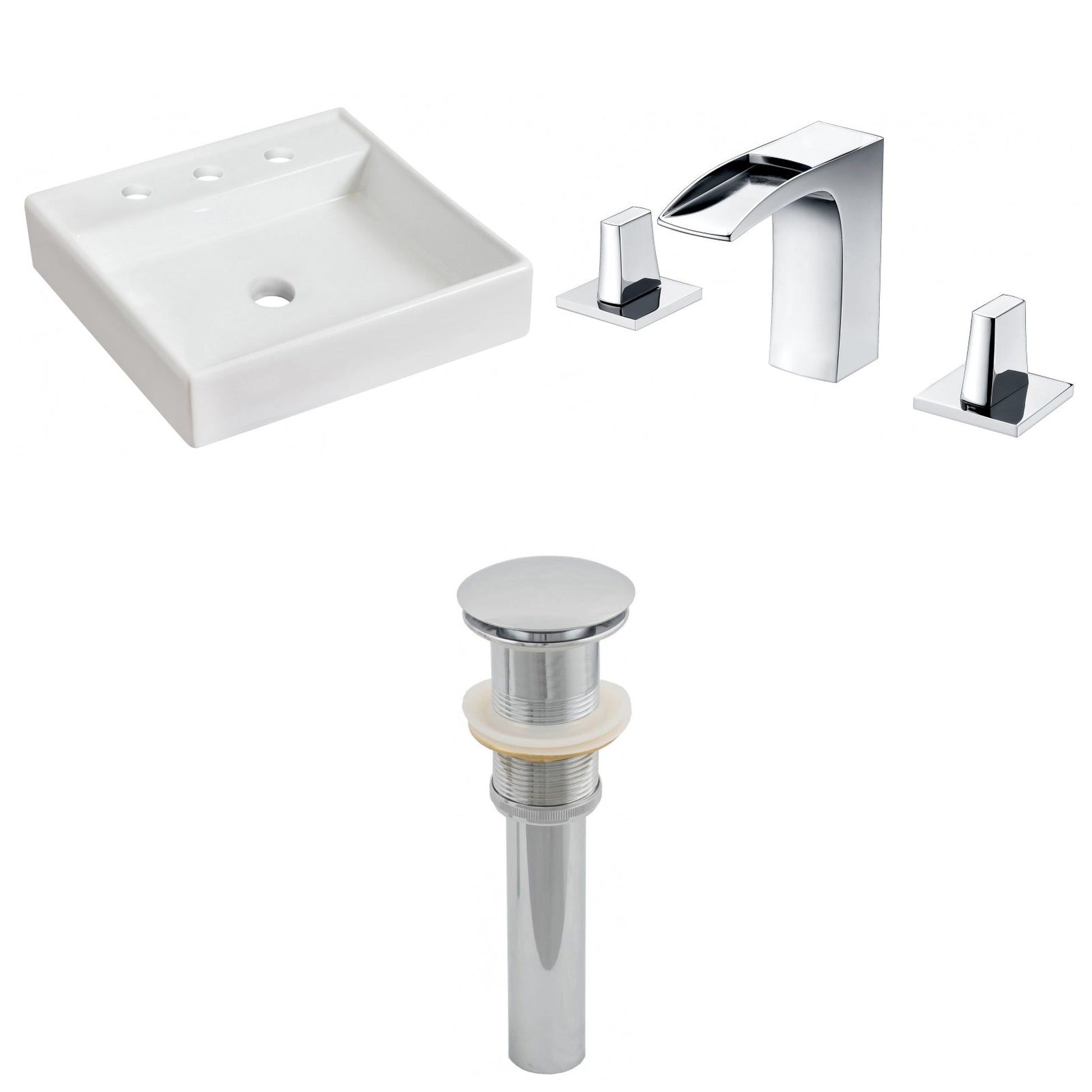 American Imaginations AI-26086 18" White Square Ceramic Above Counter Bathroom Vessel Sink Set