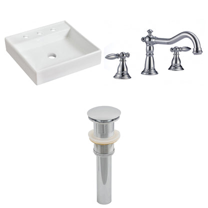 American Imaginations AI-26087 18" White Square Ceramic Above Counter Bathroom Vessel Sink Set