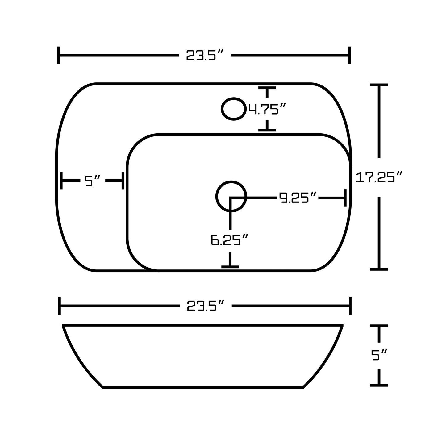 American Imaginations AI-26089 24" White Rectangular Ceramic Above Counter Bathroom Vessel Sink Set