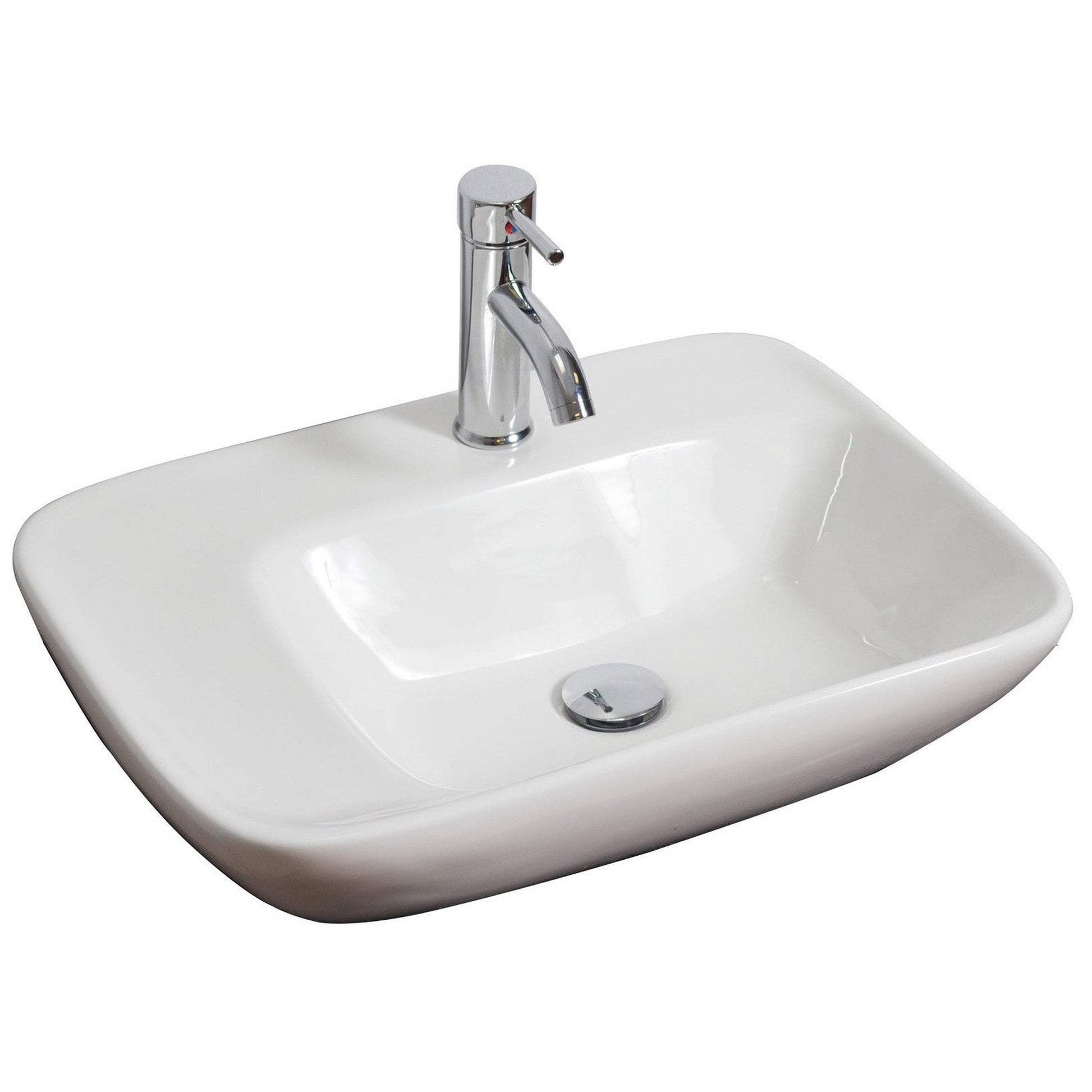 American Imaginations AI-26090 24" White Rectangular Ceramic Above Counter Bathroom Vessel Sink Set