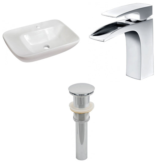 American Imaginations AI-26093 24" White Rectangular Ceramic Above Counter Bathroom Vessel Sink Set