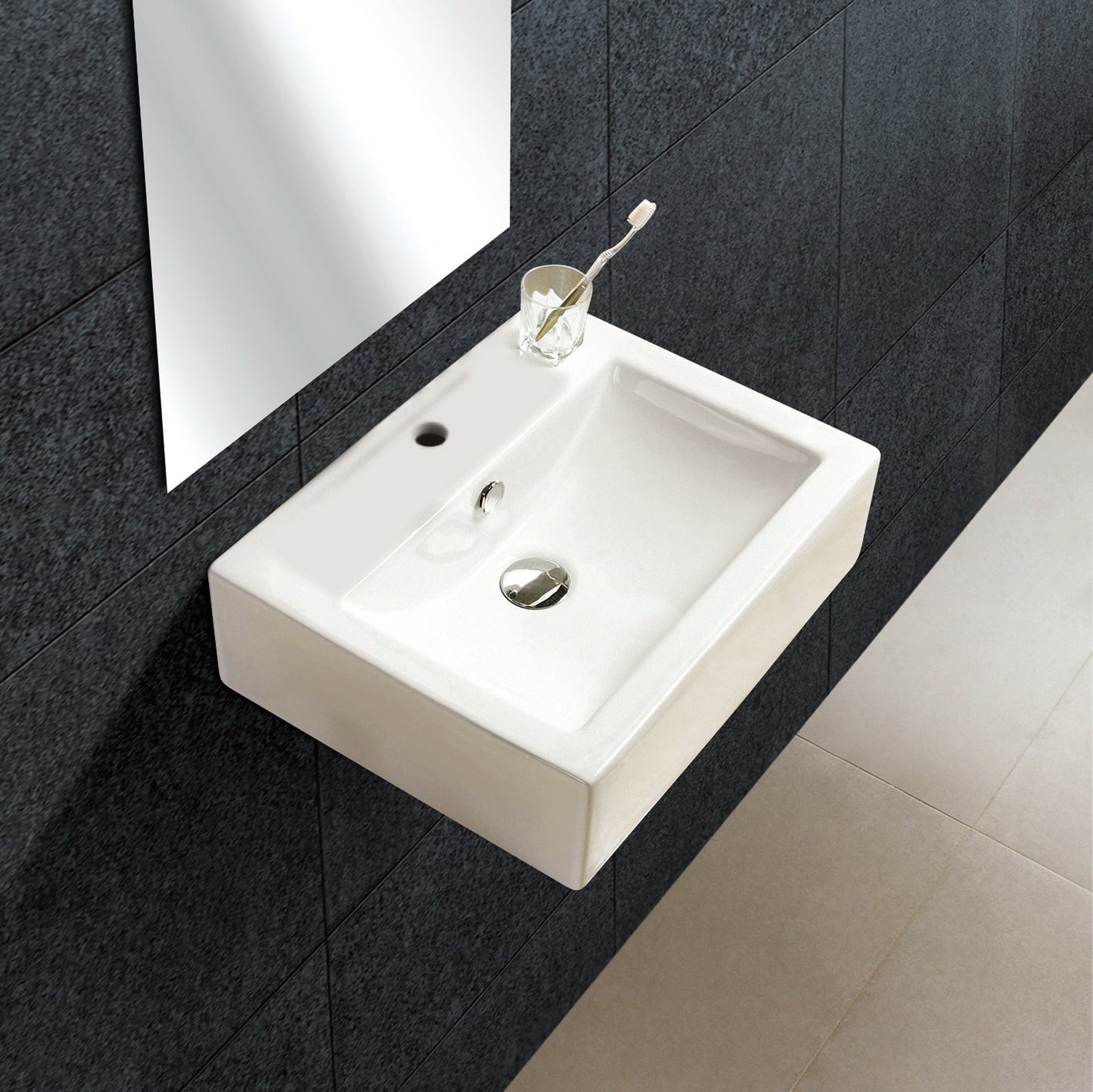 American Imaginations AI-26095 20" White Rectangular Ceramic Wall Mount Bathroom Vessel Sink Set