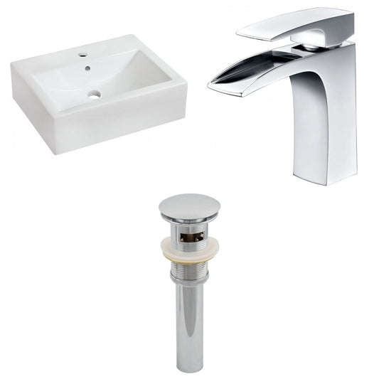 American Imaginations AI-26099 20" White Rectangular Ceramic Wall Mount Bathroom Vessel Sink Set