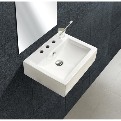 American Imaginations AI-26101 20" White Rectangular Ceramic Wall Mount Bathroom Vessel Sink Set