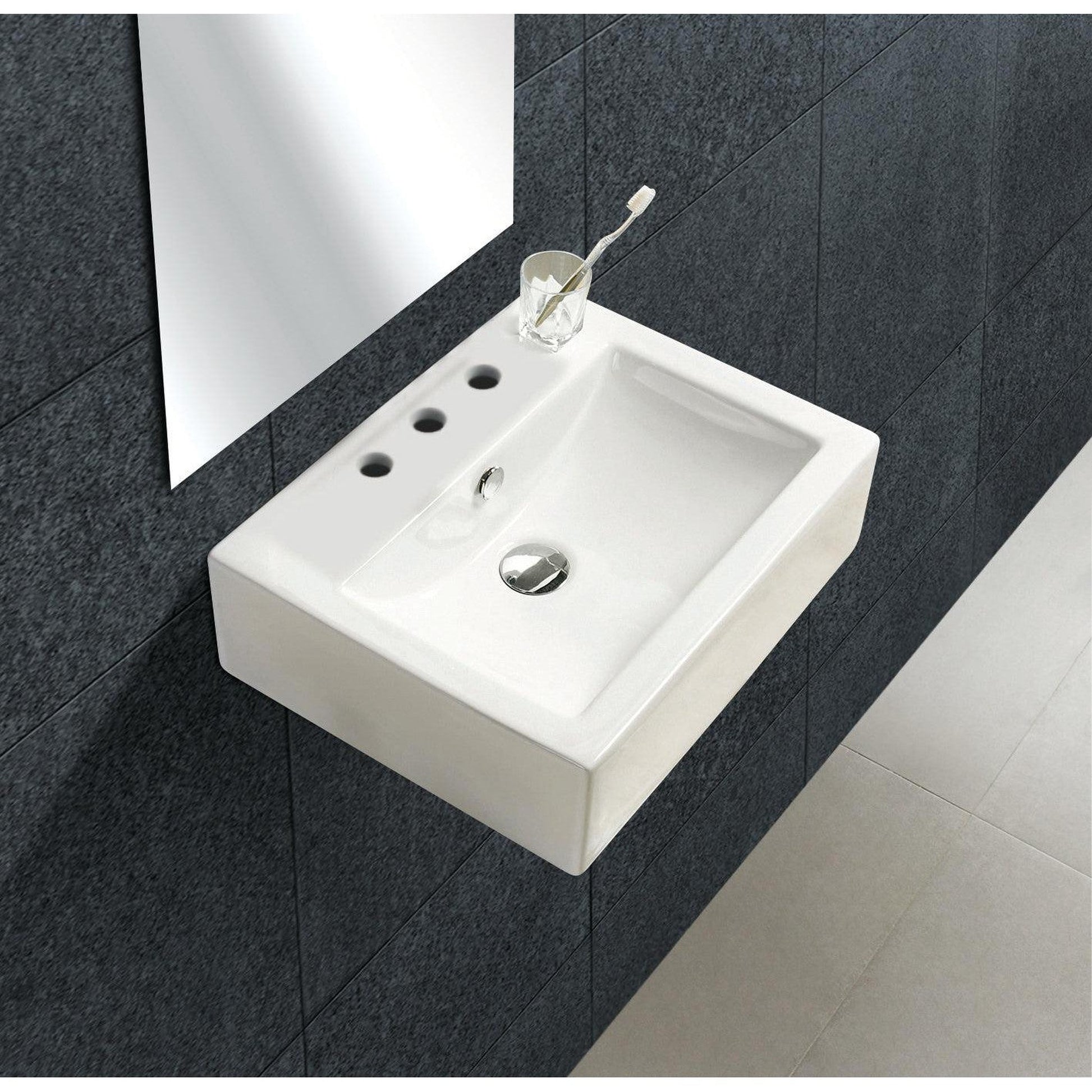 American Imaginations AI-26102 20" White Rectangular Ceramic Wall Mount Bathroom Vessel Sink Set