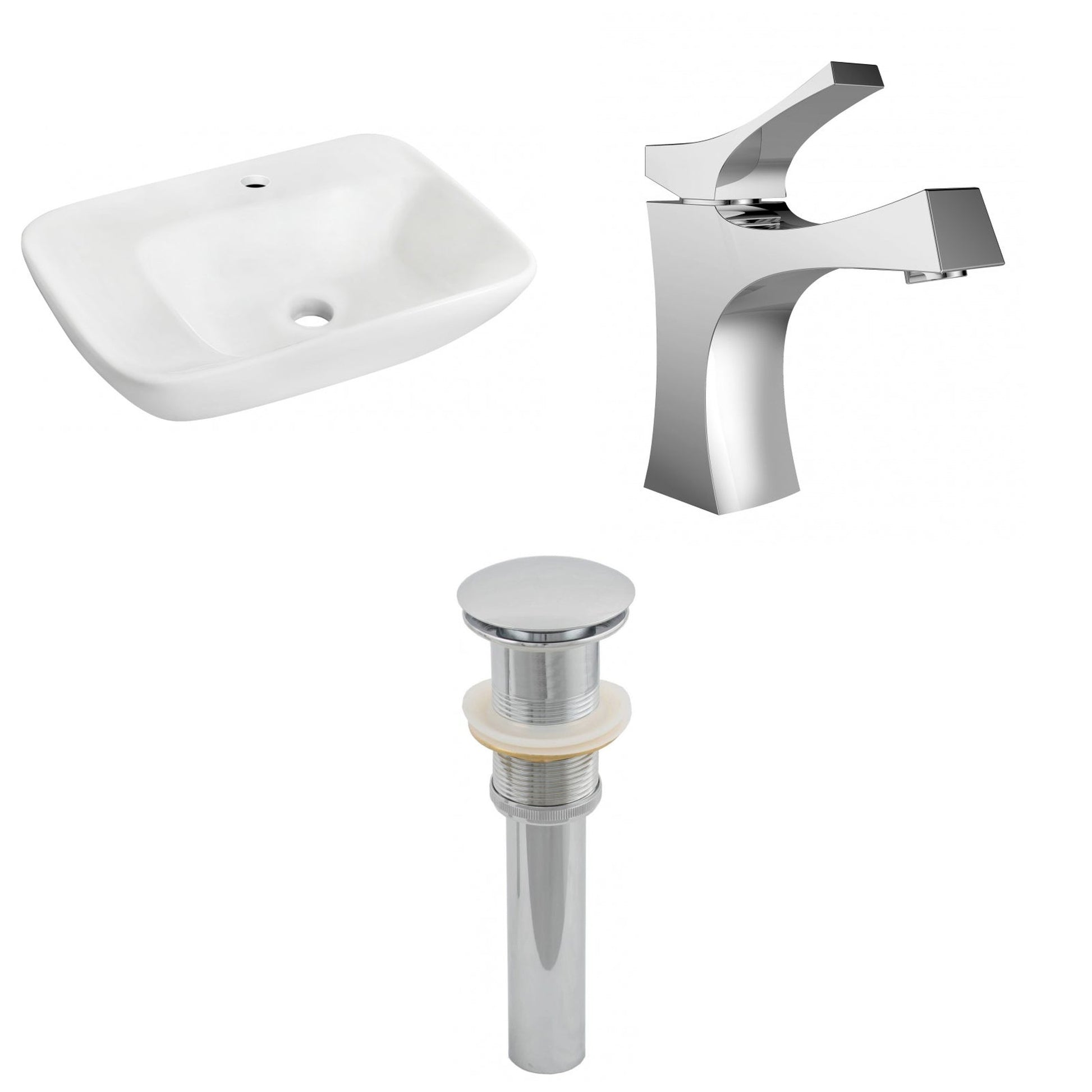 American Imaginations AI-26107 24" White Rectangular Ceramic Wall Mount Bathroom Vessel Sink Set