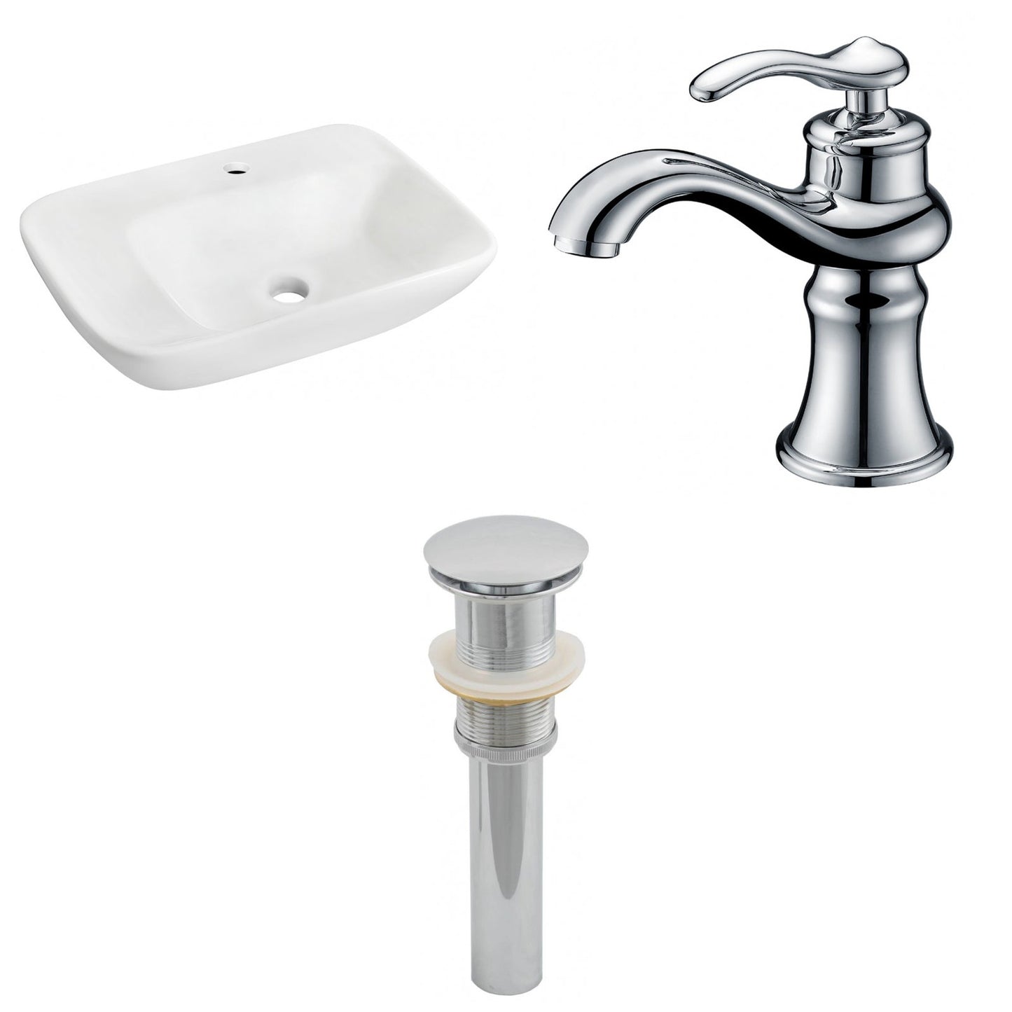 American Imaginations AI-26108 24" White Rectangular Ceramic Wall Mount Bathroom Vessel Sink Set