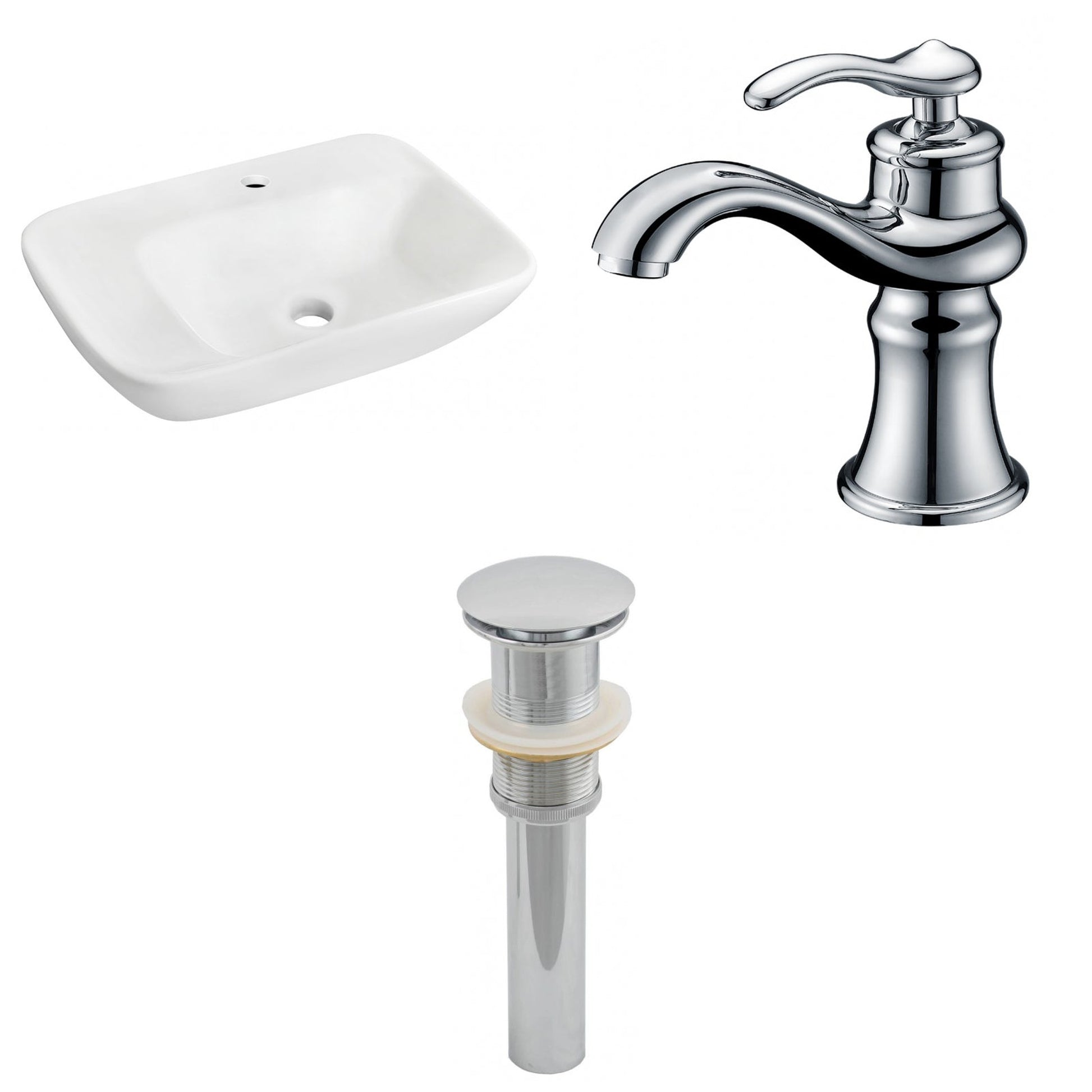American Imaginations AI-26108 24" White Rectangular Ceramic Wall Mount Bathroom Vessel Sink Set