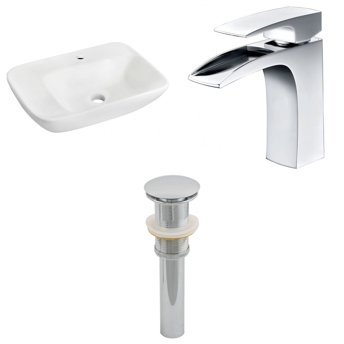 American Imaginations AI-26111 24" White Rectangular Ceramic Wall Mount Bathroom Vessel Sink Set