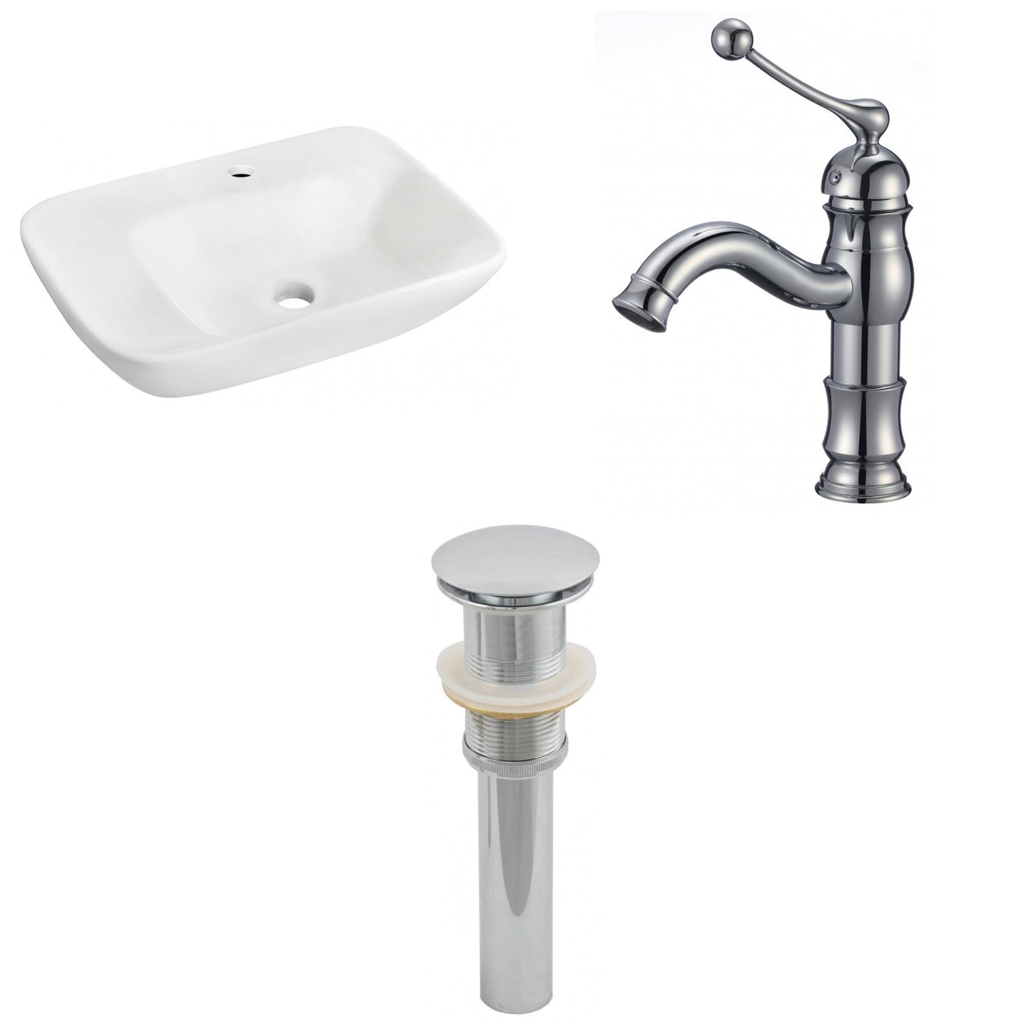 American Imaginations AI-26112 24" White Rectangular Ceramic Wall Mount Bathroom Vessel Sink Set