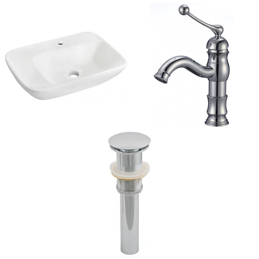 American Imaginations AI-26112 24" White Rectangular Ceramic Wall Mount Bathroom Vessel Sink Set