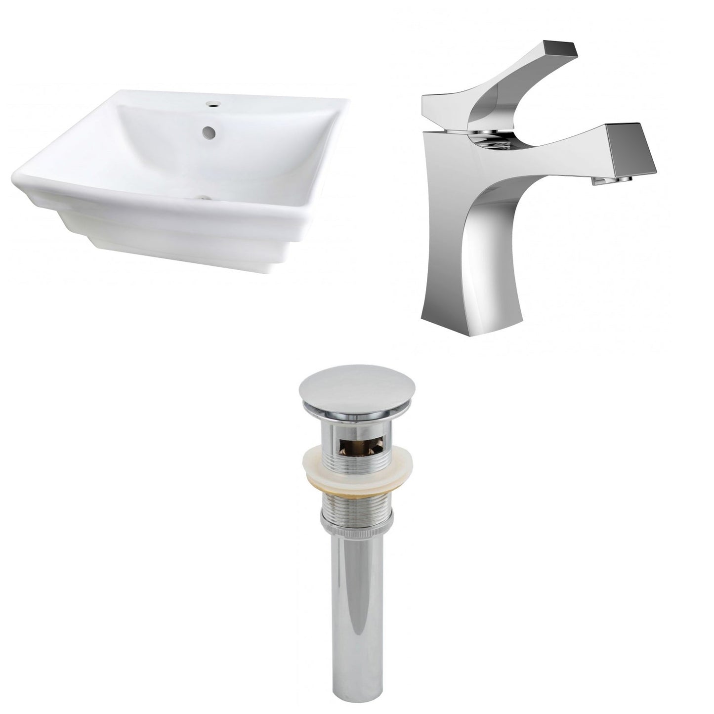American Imaginations AI-26113 20" White Rectangular Ceramic Wall Mount Bathroom Vessel Sink Set