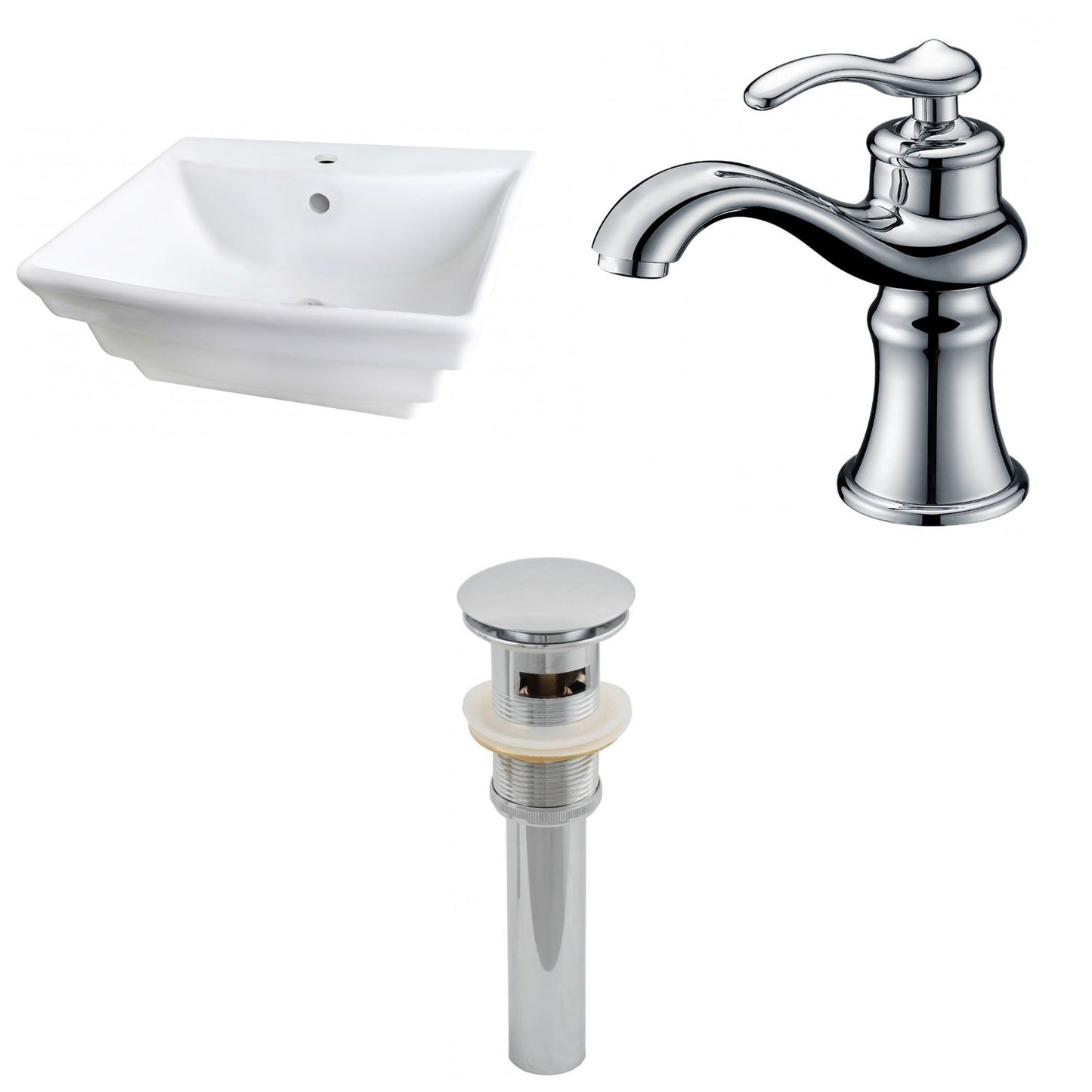 American Imaginations AI-26114 20" White Rectangular Ceramic Wall Mount Bathroom Vessel Sink Set
