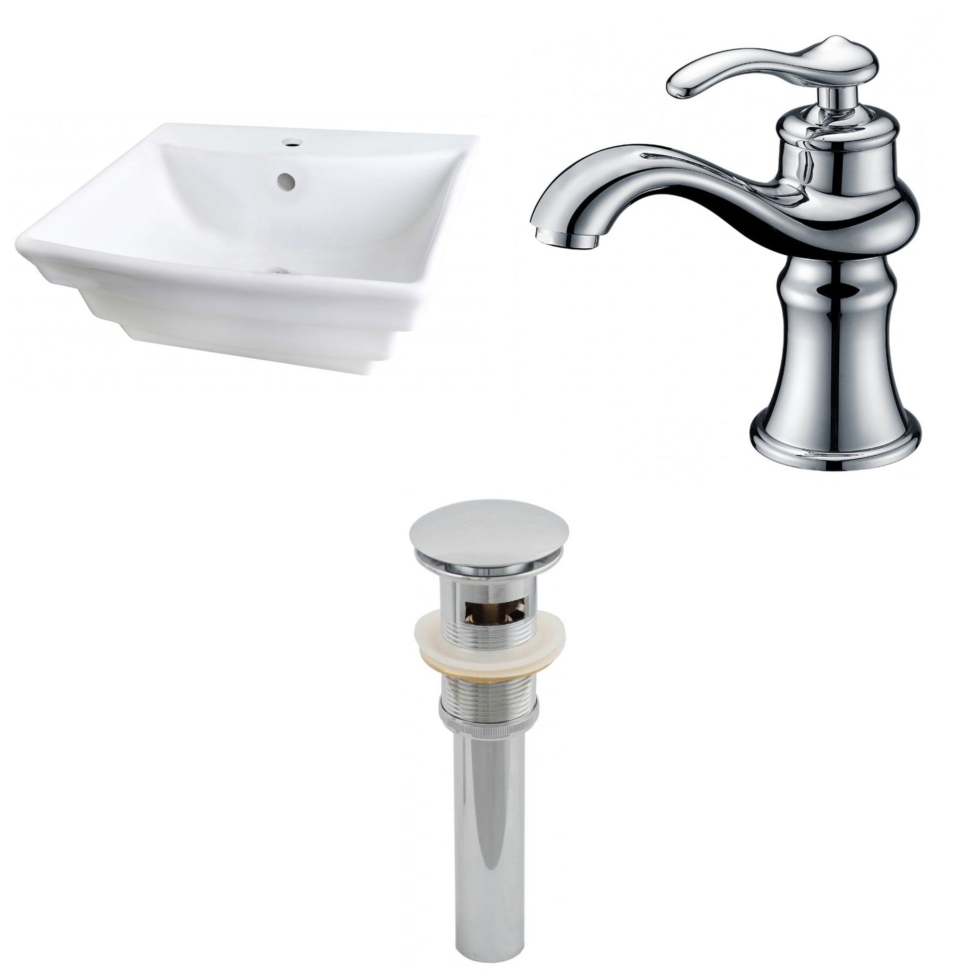 American Imaginations AI-26114 20" White Rectangular Ceramic Wall Mount Bathroom Vessel Sink Set