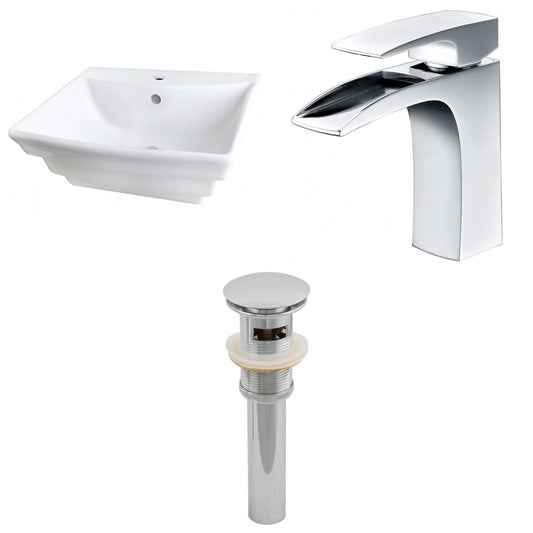 American Imaginations AI-26117 20" White Rectangular Ceramic Wall Mount Bathroom Vessel Sink Set