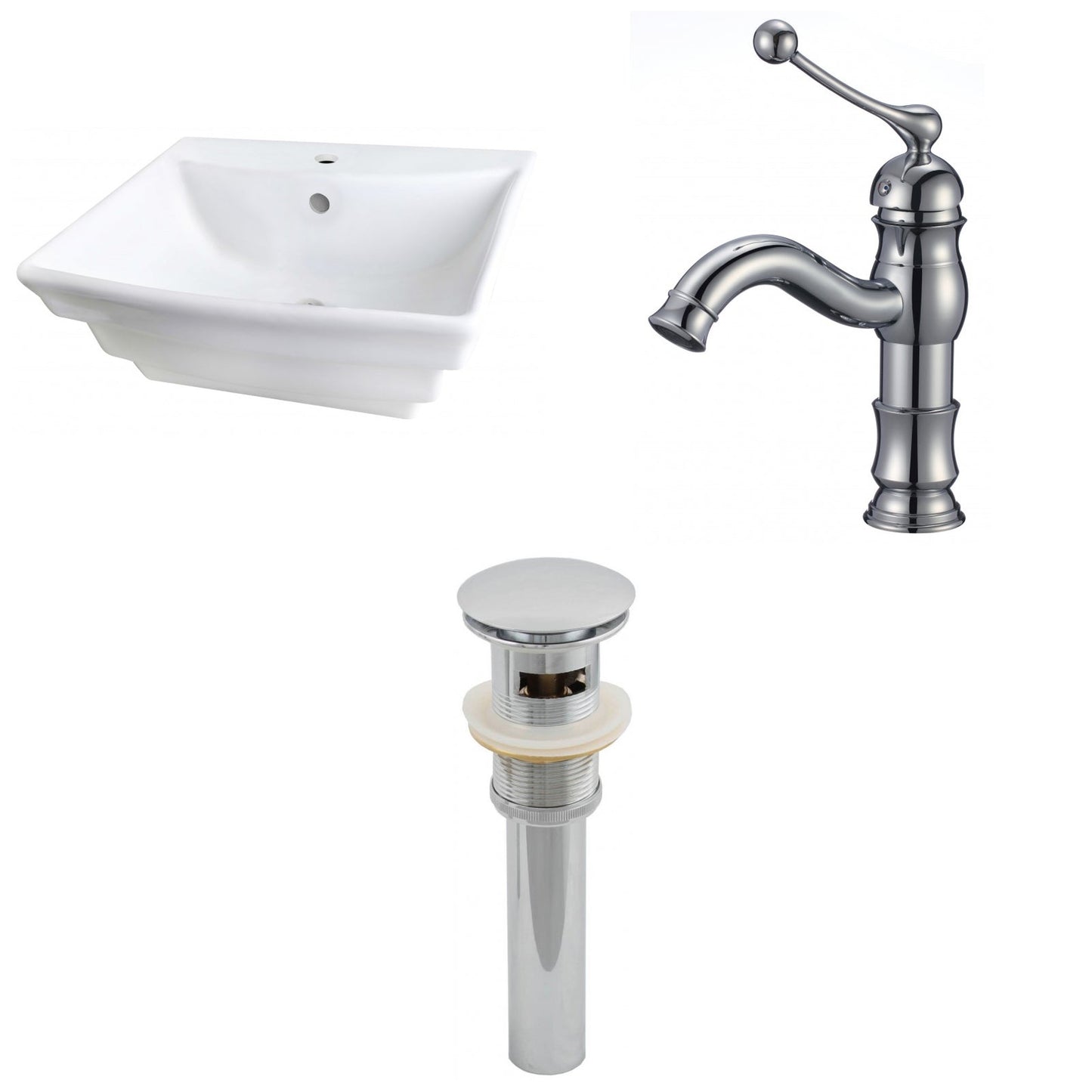 American Imaginations AI-26118 20" White Rectangular Ceramic Wall Mount Bathroom Vessel Sink Set