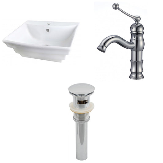 American Imaginations AI-26118 20" White Rectangular Ceramic Wall Mount Bathroom Vessel Sink Set