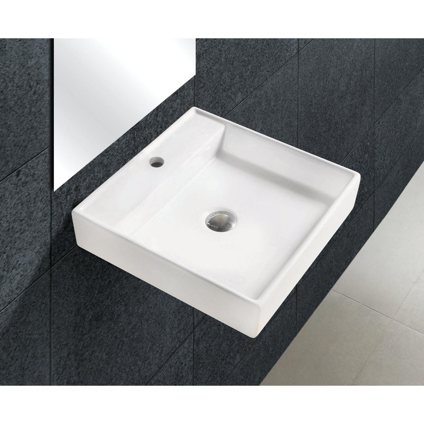 American Imaginations AI-26149 18" White Square Ceramic Wall Mount Bathroom Vessel Sink Set