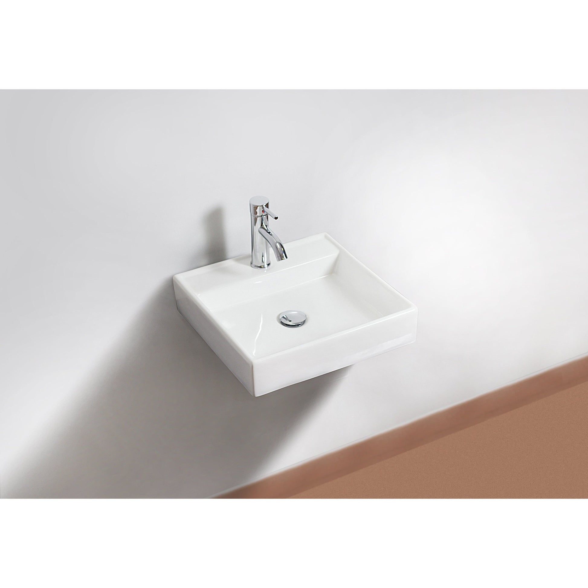 American Imaginations AI-26149 18" White Square Ceramic Wall Mount Bathroom Vessel Sink Set