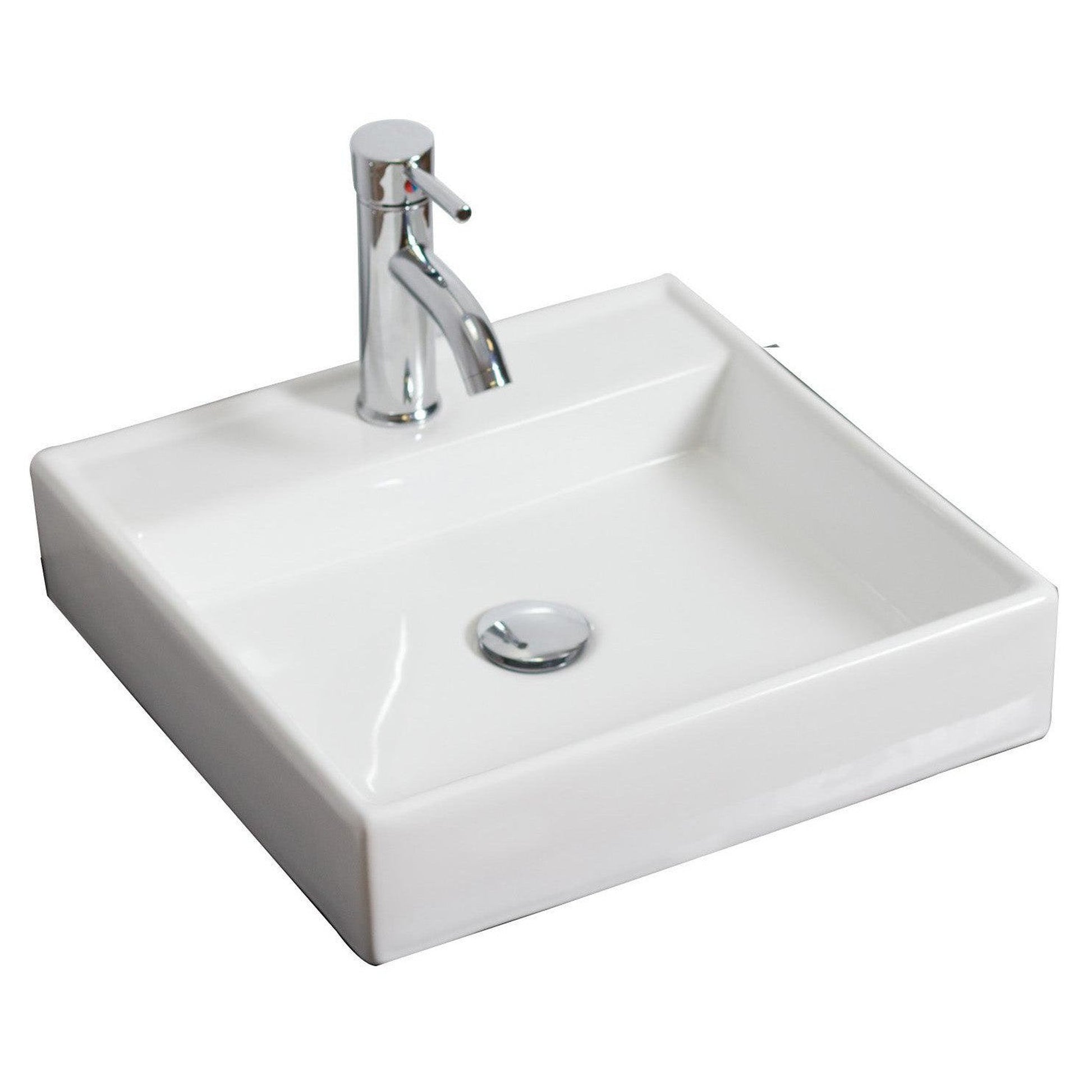 American Imaginations AI-26149 18" White Square Ceramic Wall Mount Bathroom Vessel Sink Set