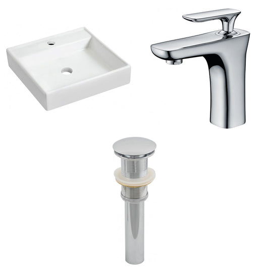 American Imaginations AI-26152 18" White Square Ceramic Wall Mount Bathroom Vessel Sink Set