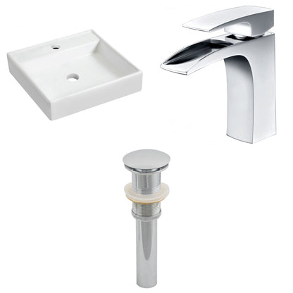 American Imaginations AI-26153 18" White Square Ceramic Wall Mount Bathroom Vessel Sink Set