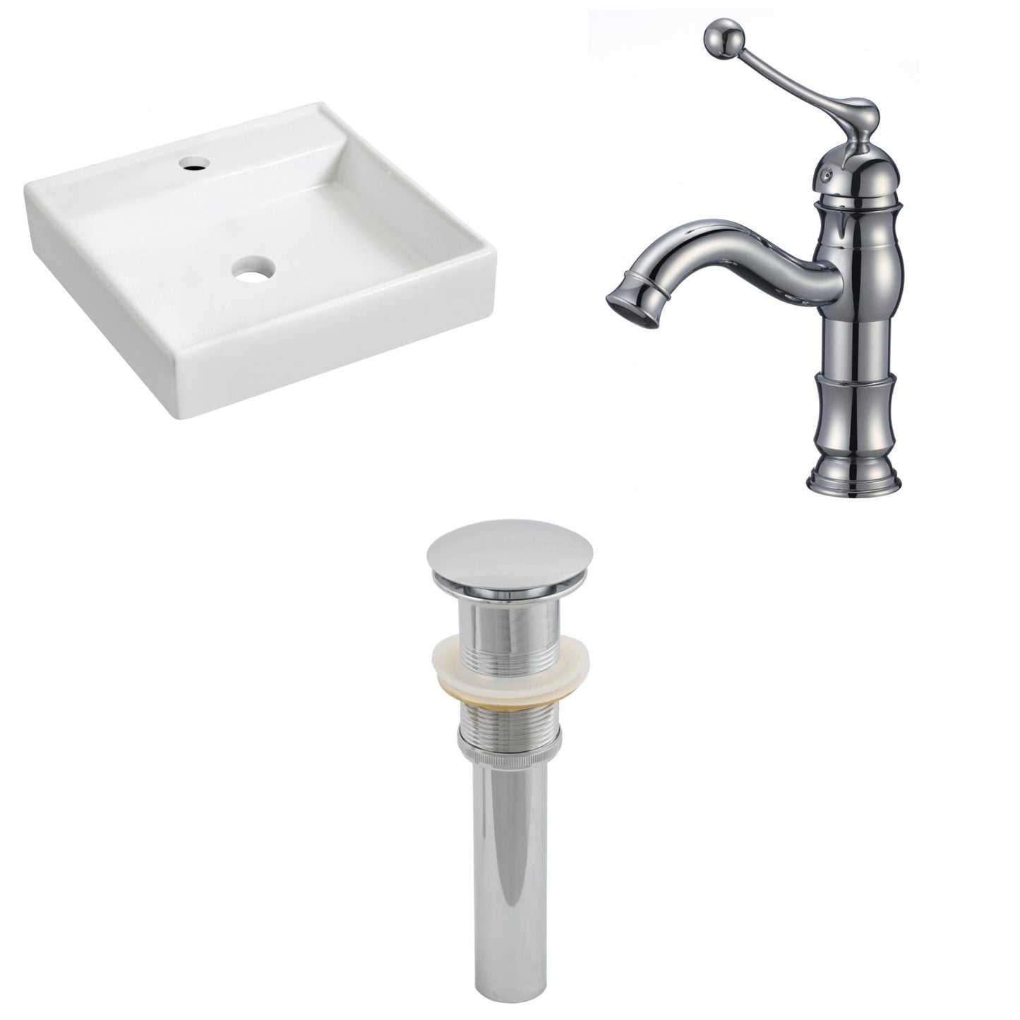 American Imaginations AI-26154 18" White Square Ceramic Wall Mount Bathroom Vessel Sink Set