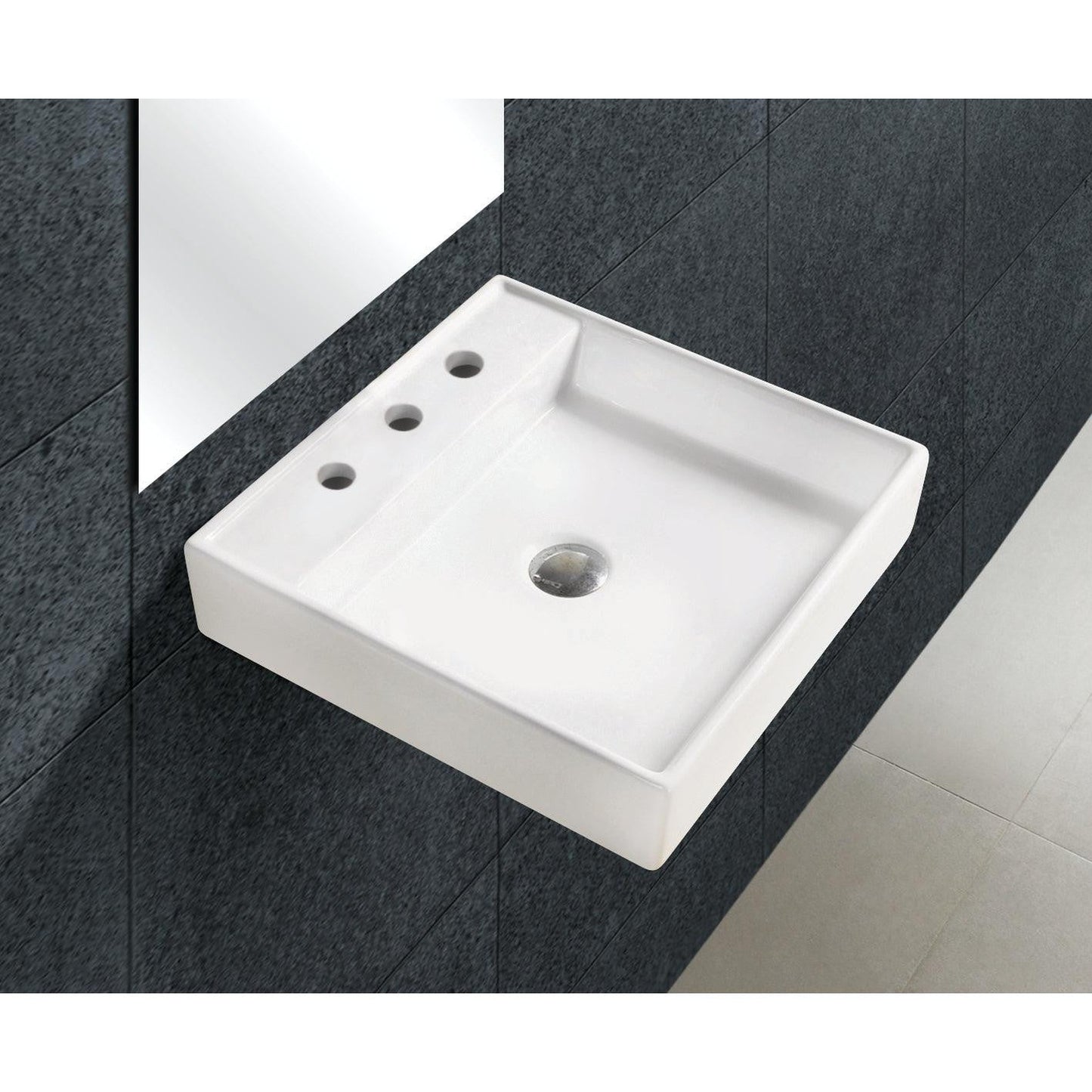 American Imaginations AI-26155 18" White Square Ceramic Wall Mount Bathroom Vessel Sink Set