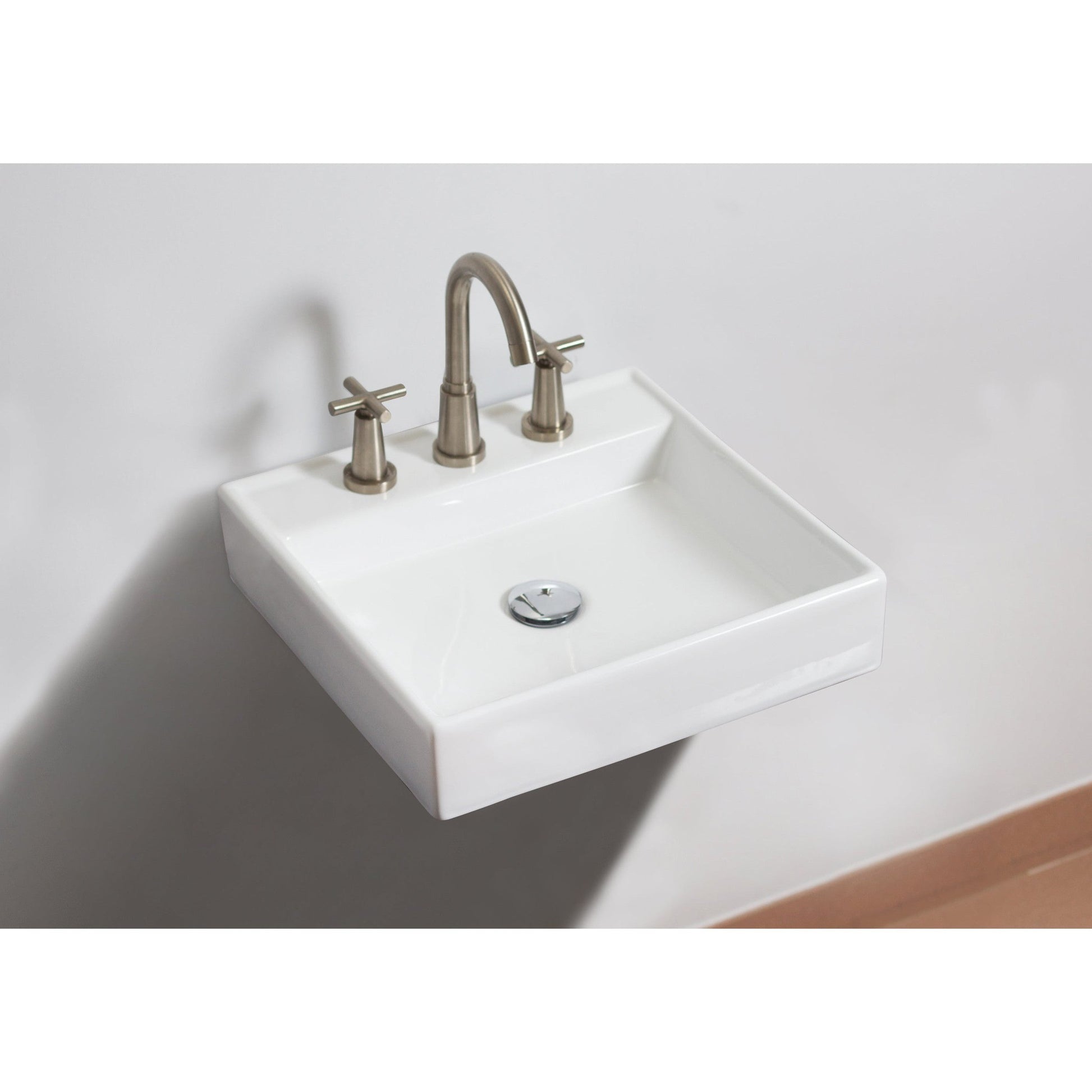 American Imaginations AI-26155 18" White Square Ceramic Wall Mount Bathroom Vessel Sink Set