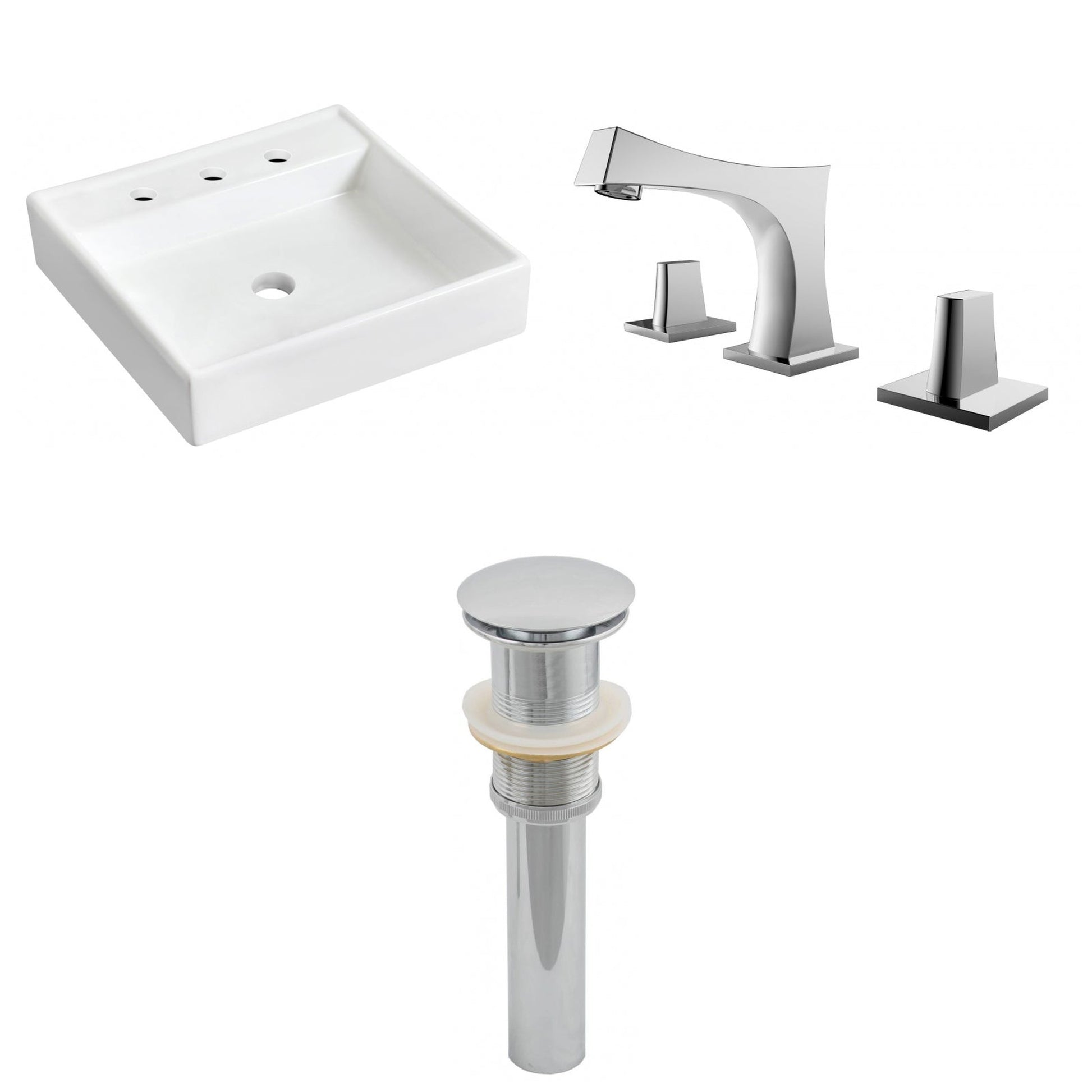 American Imaginations AI-26155 18" White Square Ceramic Wall Mount Bathroom Vessel Sink Set