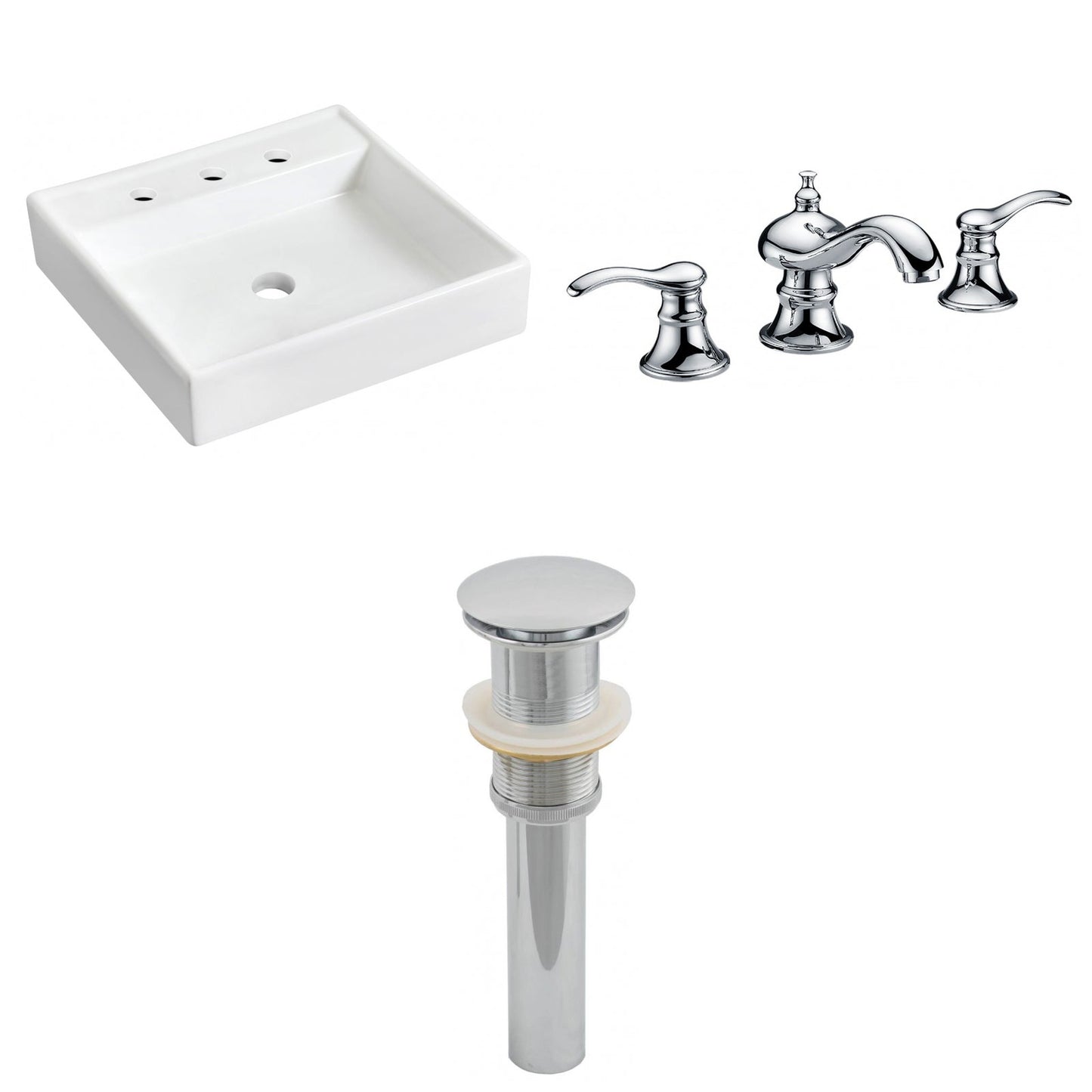 American Imaginations AI-26156 18" White Square Ceramic Wall Mount Bathroom Vessel Sink Set