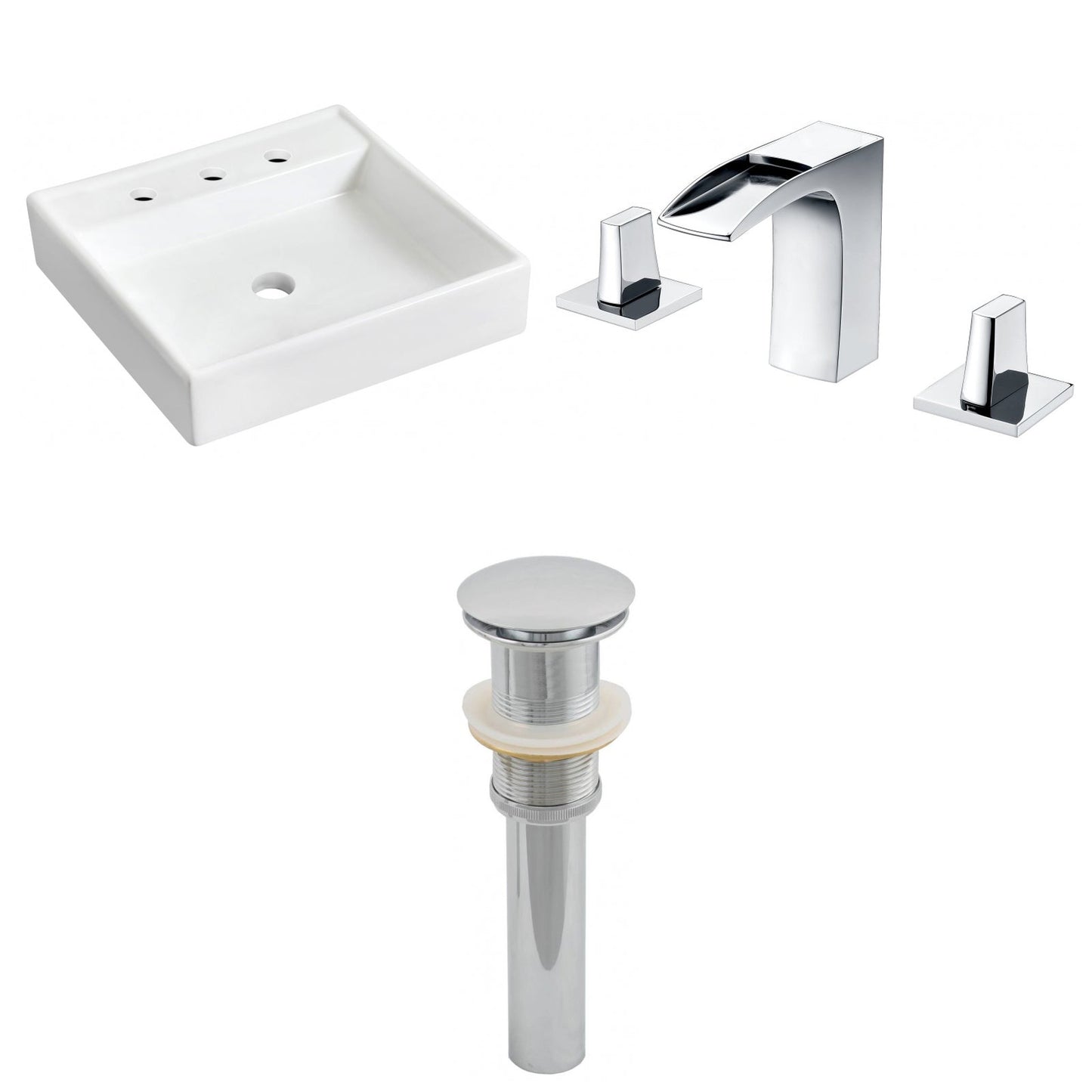 American Imaginations AI-26158 18" White Square Ceramic Wall Mount Bathroom Vessel Sink Set