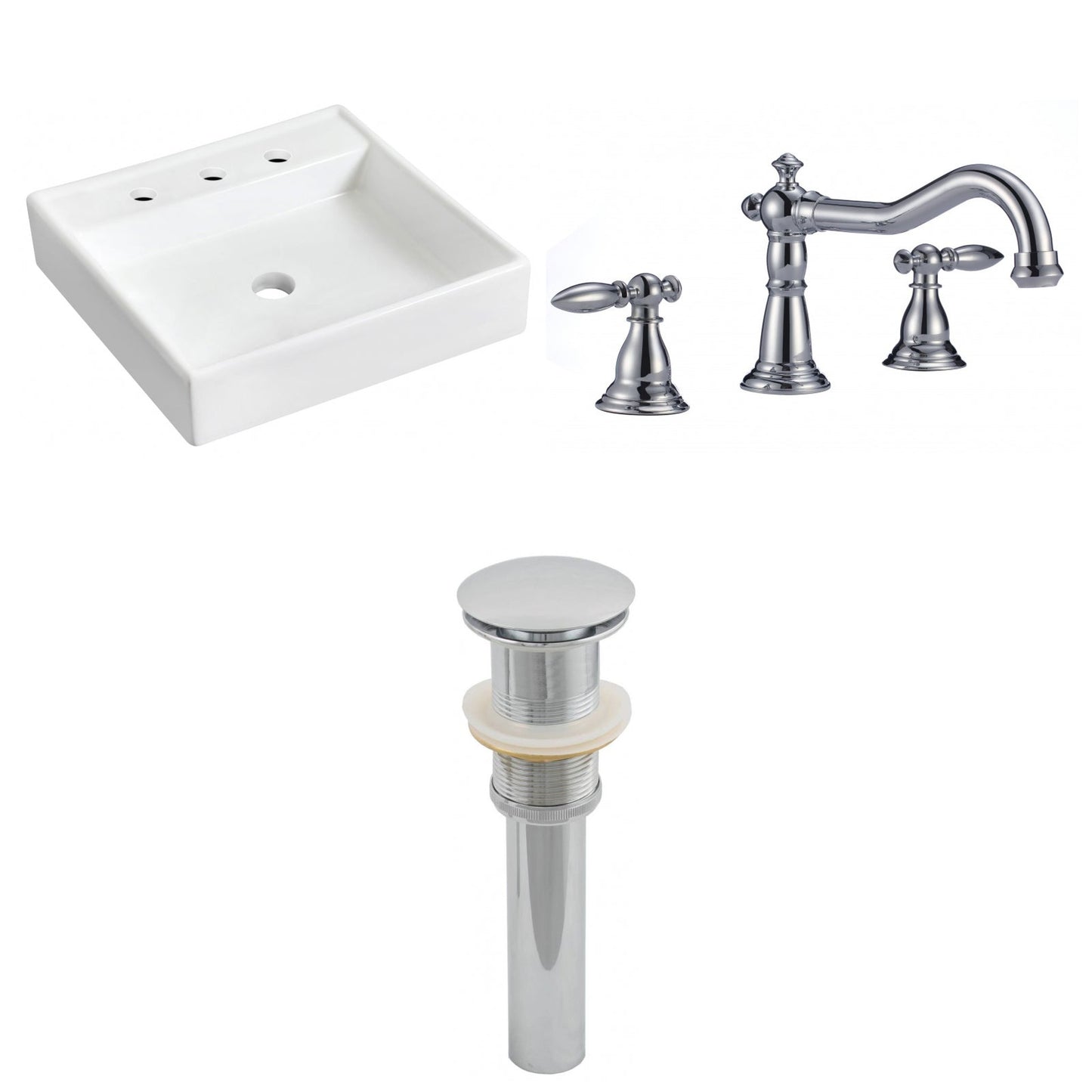 American Imaginations AI-26159 18" White Square Ceramic Wall Mount Bathroom Vessel Sink Set