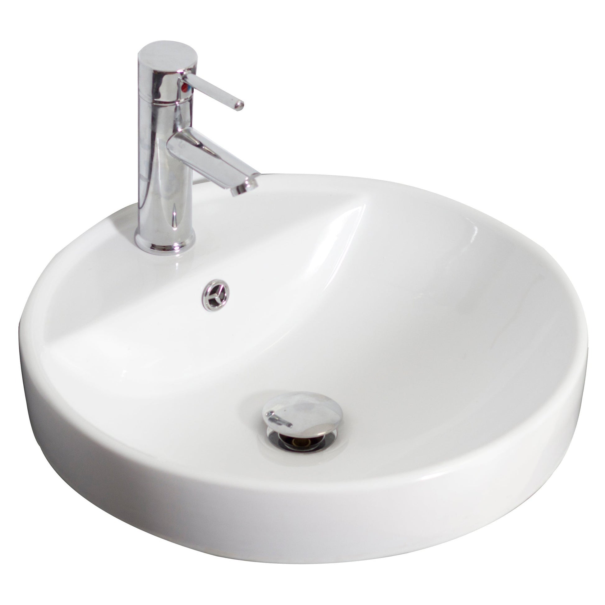 American Imaginations AI-26161 18" White Round Ceramic Drop In Bathroom Vessel Sink Set