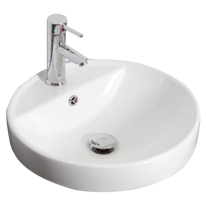 American Imaginations AI-26165 18" White Round Ceramic Drop In Bathroom Vessel Sink Set