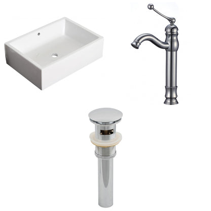 American Imaginations AI-26170 20" White Rectangular Ceramic Above Counter Bathroom Vessel Sink Set