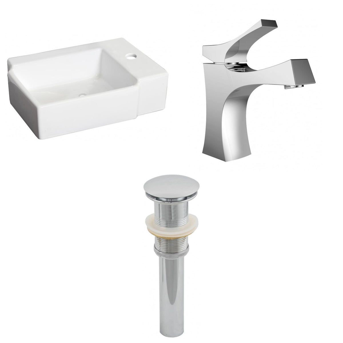 American Imaginations AI-26173 16" White Rectangular Ceramic Above Counter Bathroom Vessel Sink Set