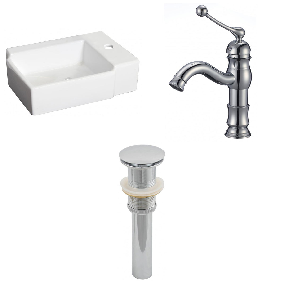 American Imaginations AI-26178 16" White Rectangular Ceramic Above Counter Bathroom Vessel Sink Set