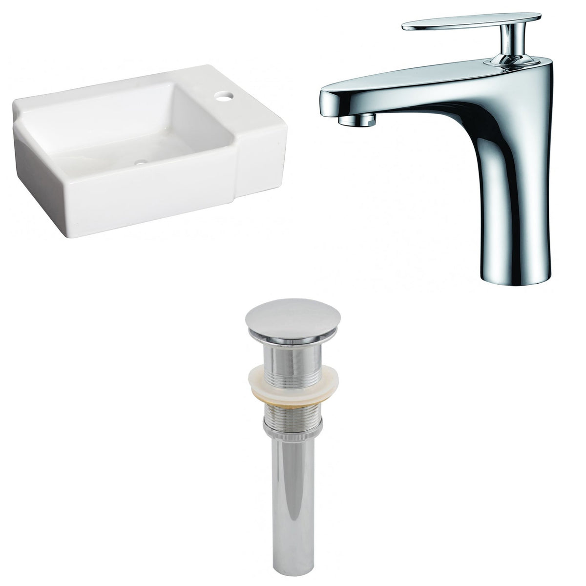 American Imaginations AI-26181 16" White Rectangular Ceramic Wall Mount Bathroom Vessel Sink Set