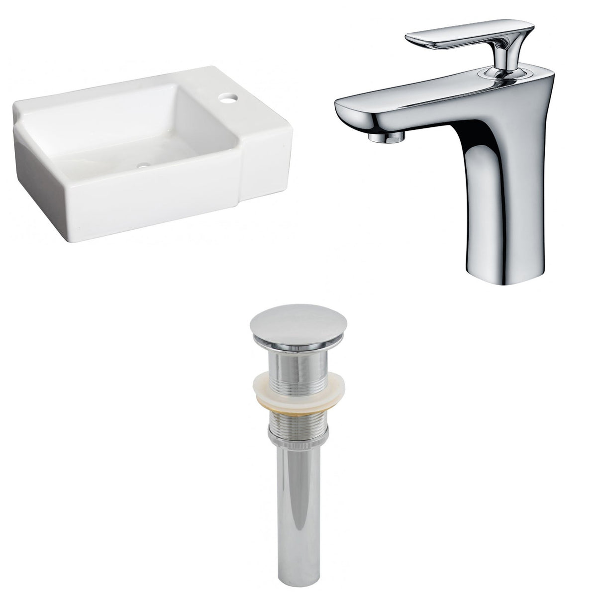 American Imaginations AI-26182 16" White Rectangular Ceramic Wall Mount Bathroom Vessel Sink Set