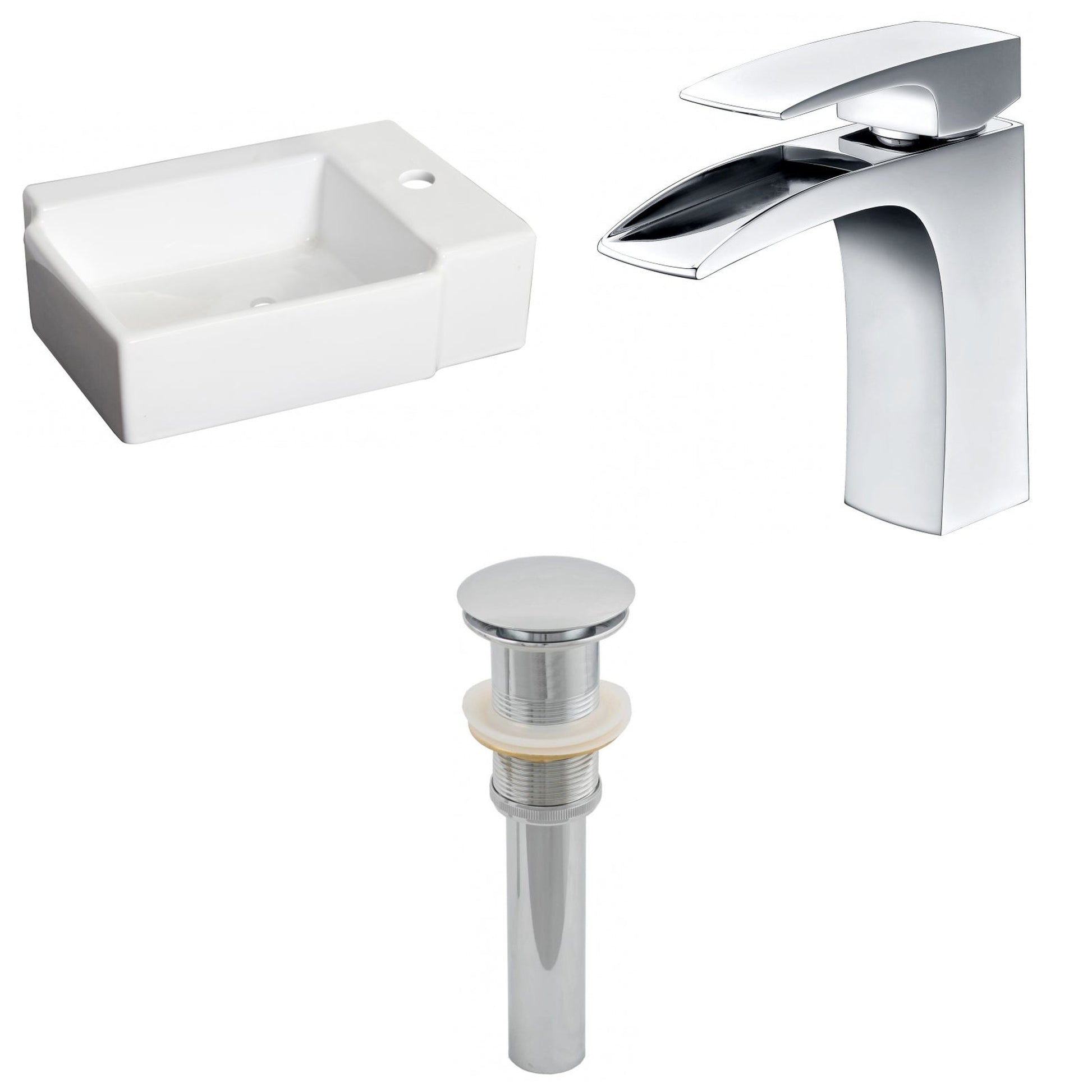American Imaginations AI-26183 16" White Rectangular Ceramic Wall Mount Bathroom Vessel Sink Set