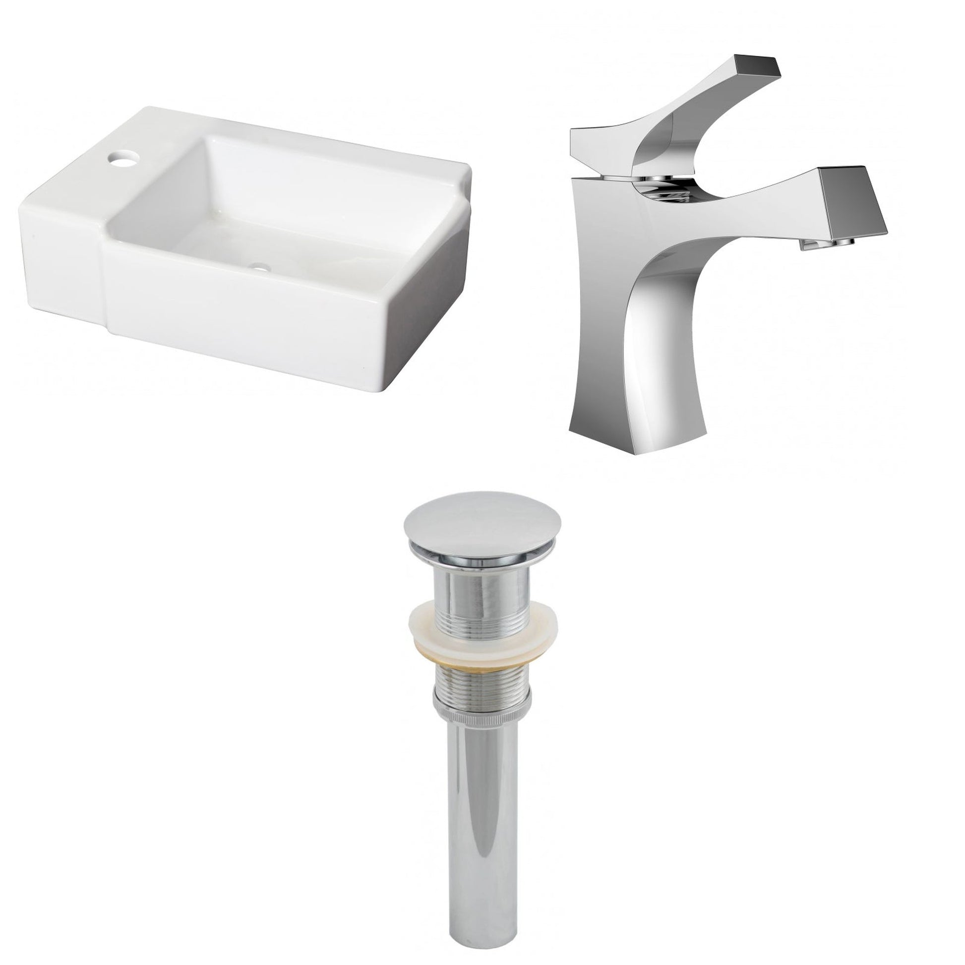 American Imaginations AI-26185 16" White Rectangular Ceramic Above Counter Bathroom Vessel Sink Set