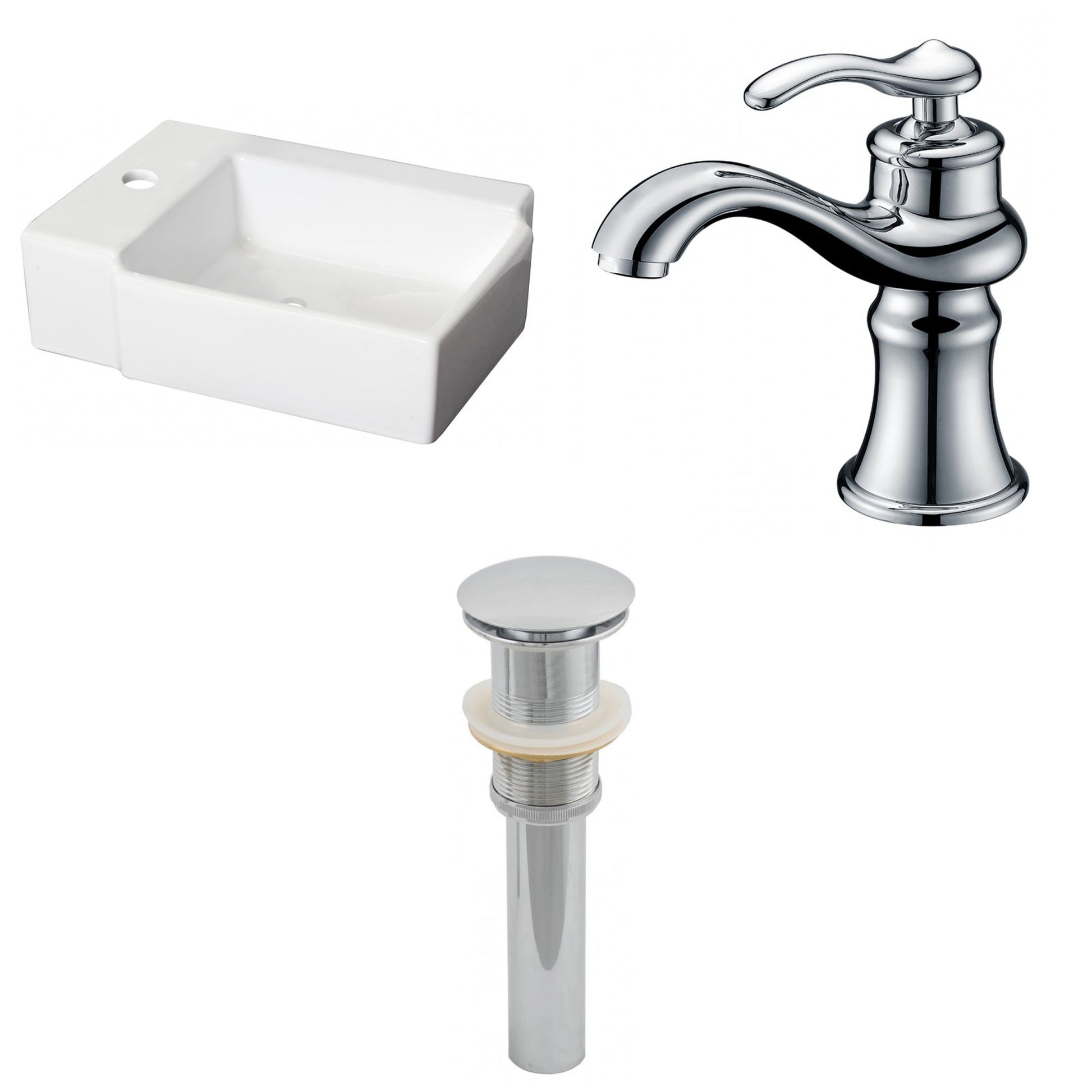 American Imaginations AI-26186 16" White Rectangular Ceramic Above Counter Bathroom Vessel Sink Set