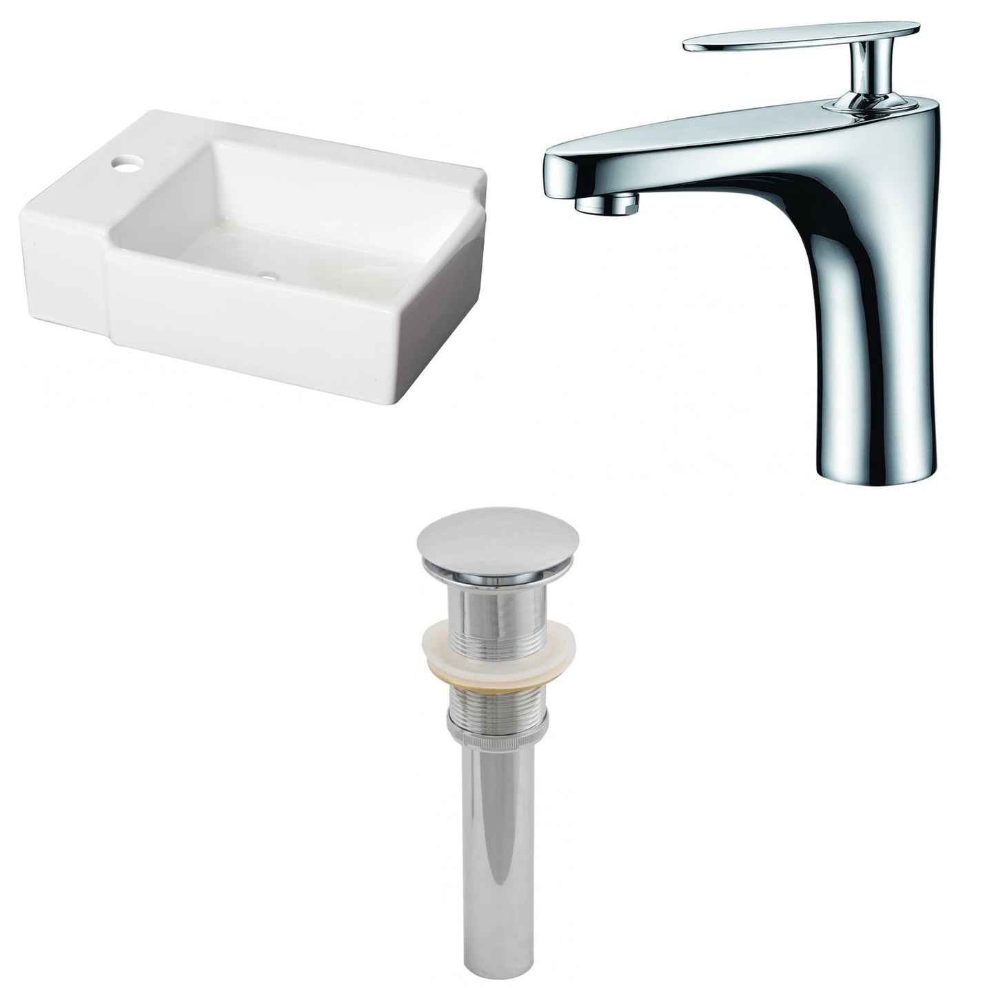 American Imaginations AI-26187 16" White Rectangular Ceramic Above Counter Bathroom Vessel Sink Set