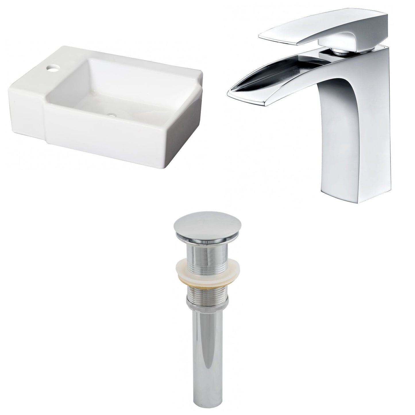 American Imaginations AI-26189 16" White Rectangular Ceramic Above Counter Bathroom Vessel Sink Set