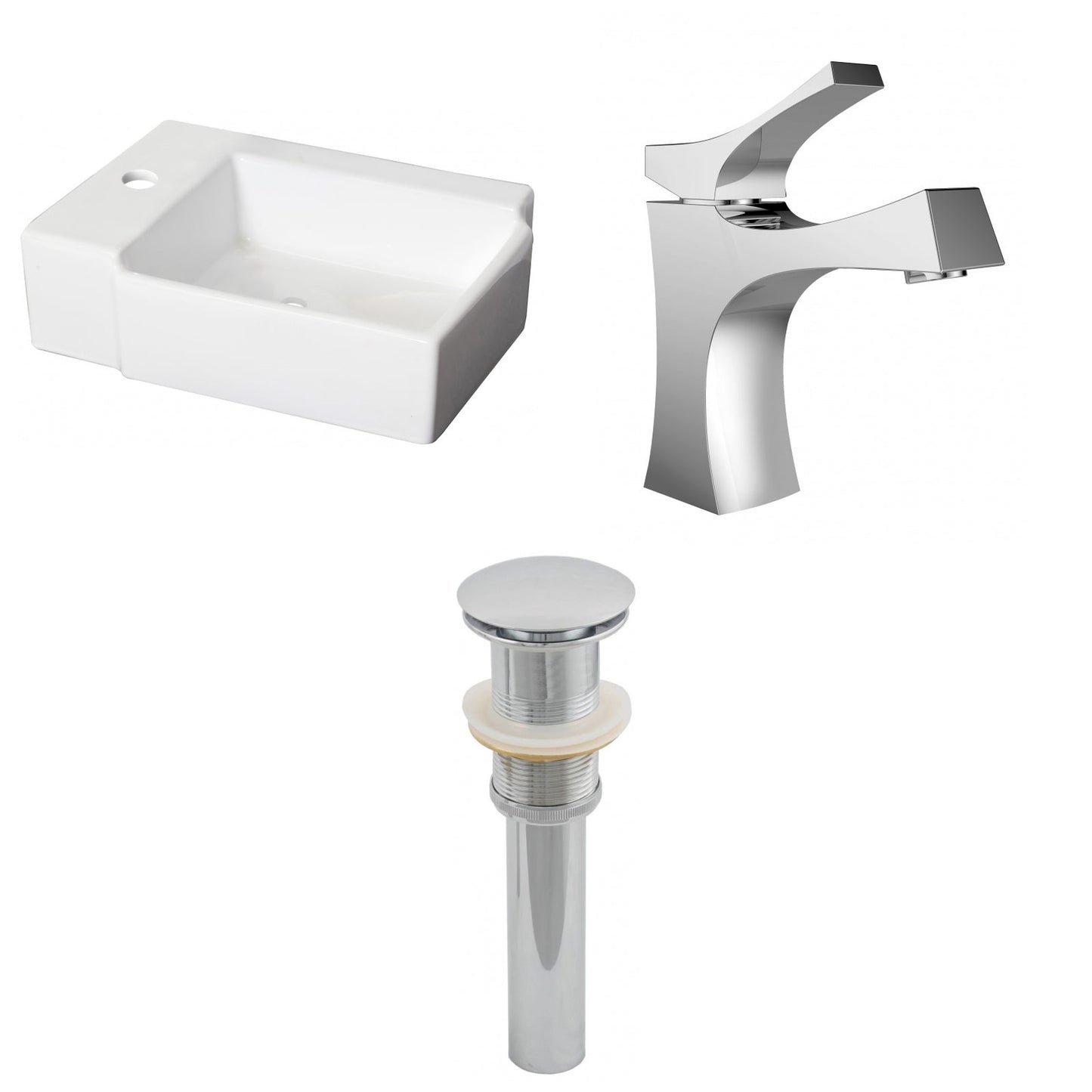 American Imaginations AI-26191 16" White Rectangular Ceramic Wall Mount Bathroom Vessel Sink Set