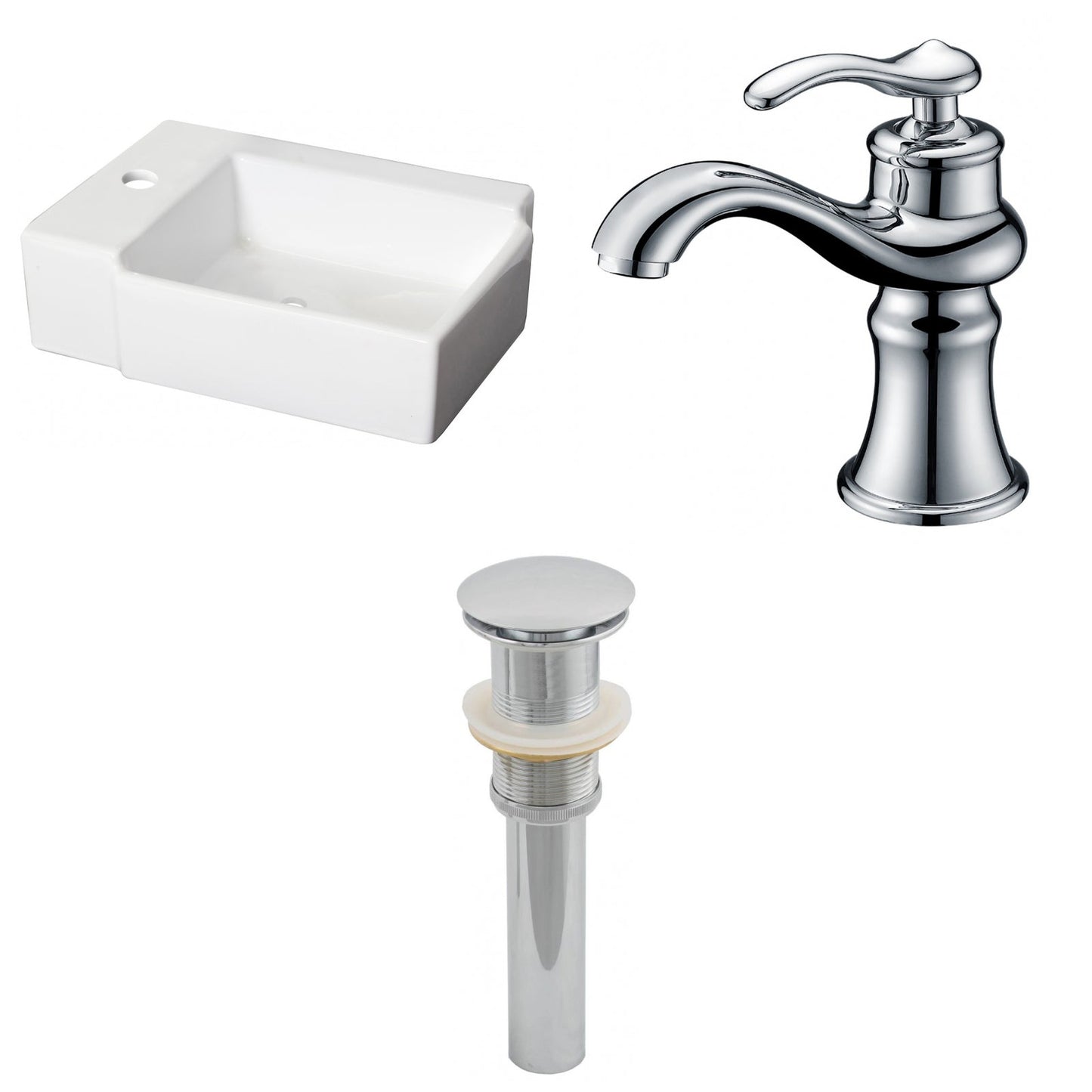 American Imaginations AI-26192 16" White Rectangular Ceramic Wall Mount Bathroom Vessel Sink Set